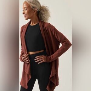Athleta Pranayama Restore Wrap Cardigan Sweater chocolate brown 2X